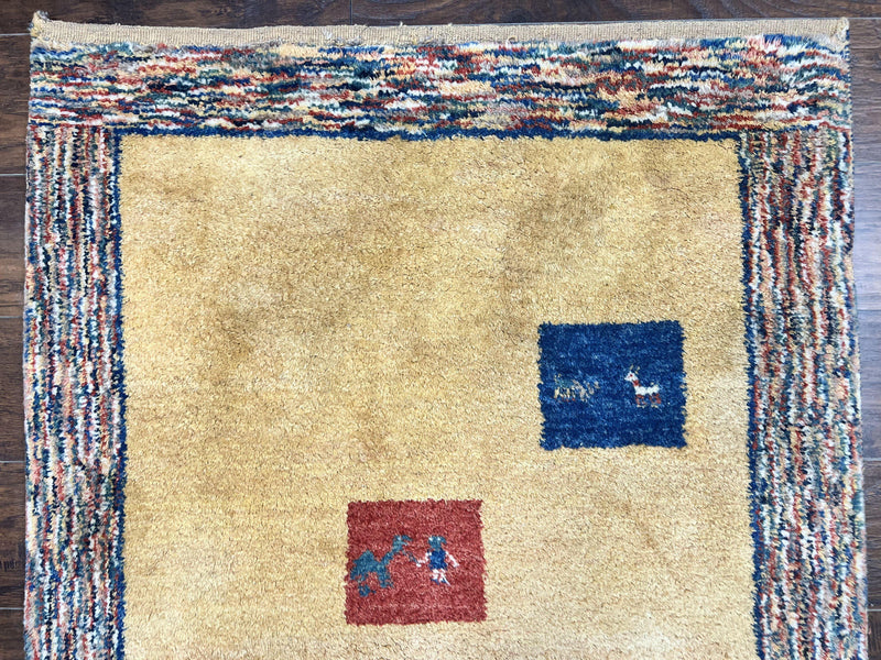 Indo Gabbeh Rug 3.7 x 5, Tribal Rug, Boho Rug, Wool Handmade Carpet by Jewel Rugs
