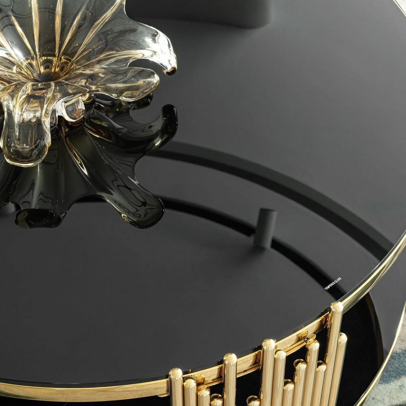 Elegant Round Table With Double Layer Tempered Glass Top And Stainless Steel Frame For Living Room by Unique Piece Furniture