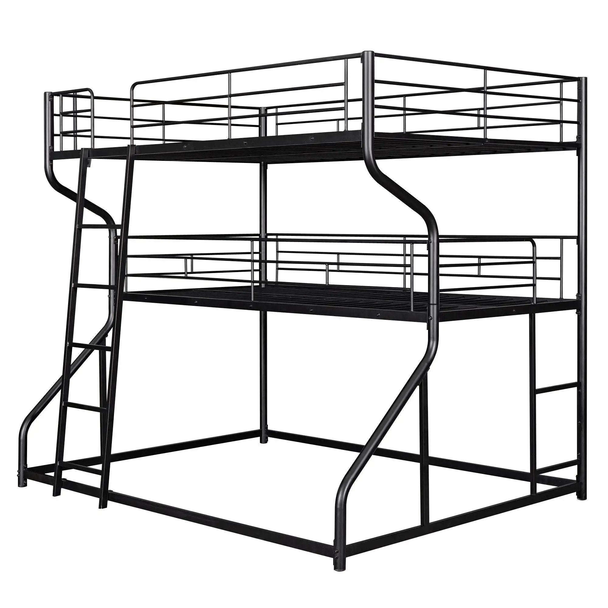 Industrial Triple Bunk Bed With Dual Ladders Frame, Space Saving Design by Unique Piece Furniture