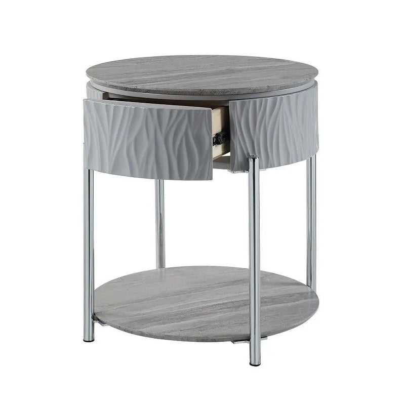 Yukino - End Table - Gray High Gloss & Chrome by Unique Piece Furniture