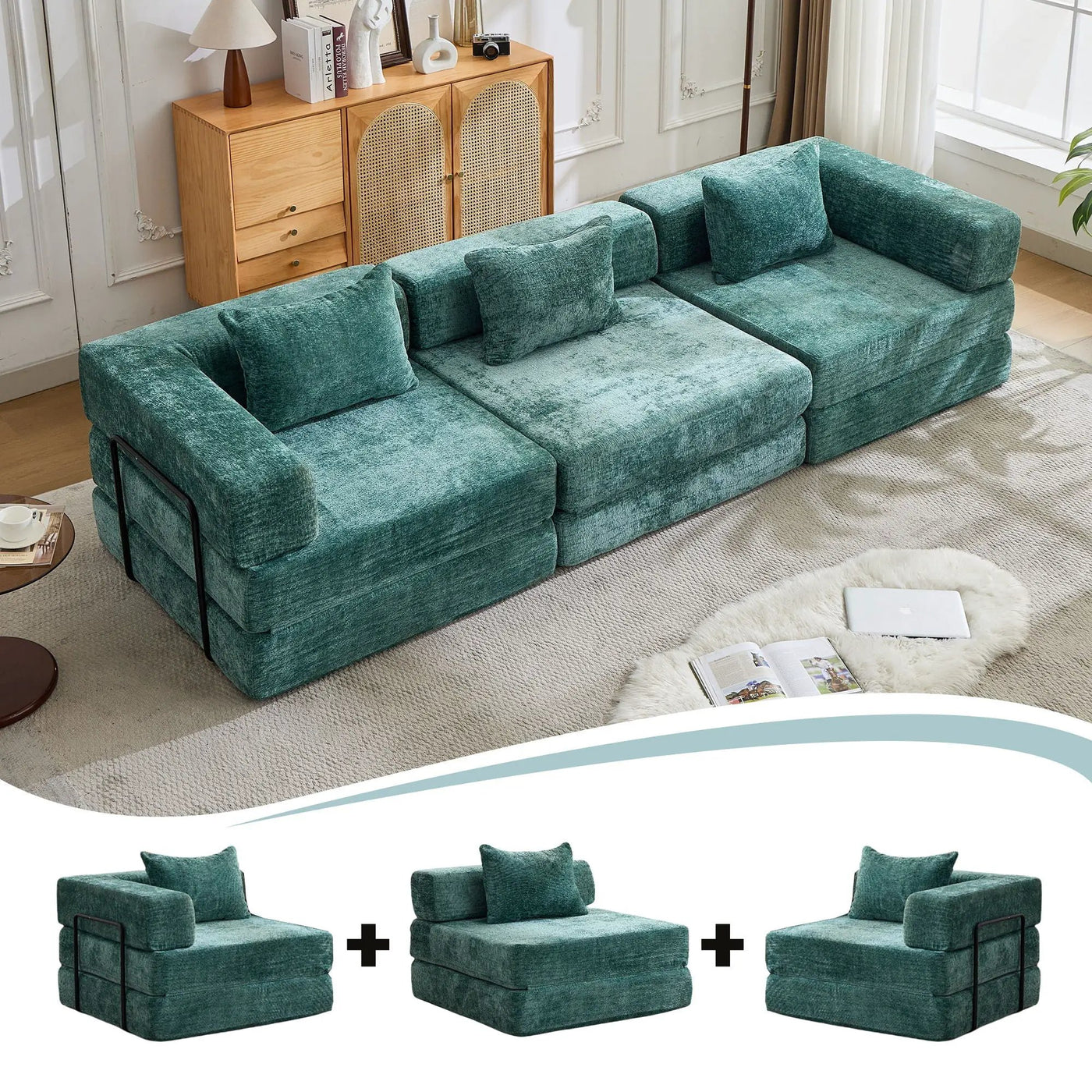 Convertible Floor Sofa Bed, Boneless Modular Sectional Sofa For Living Room by Unique Piece Furniture