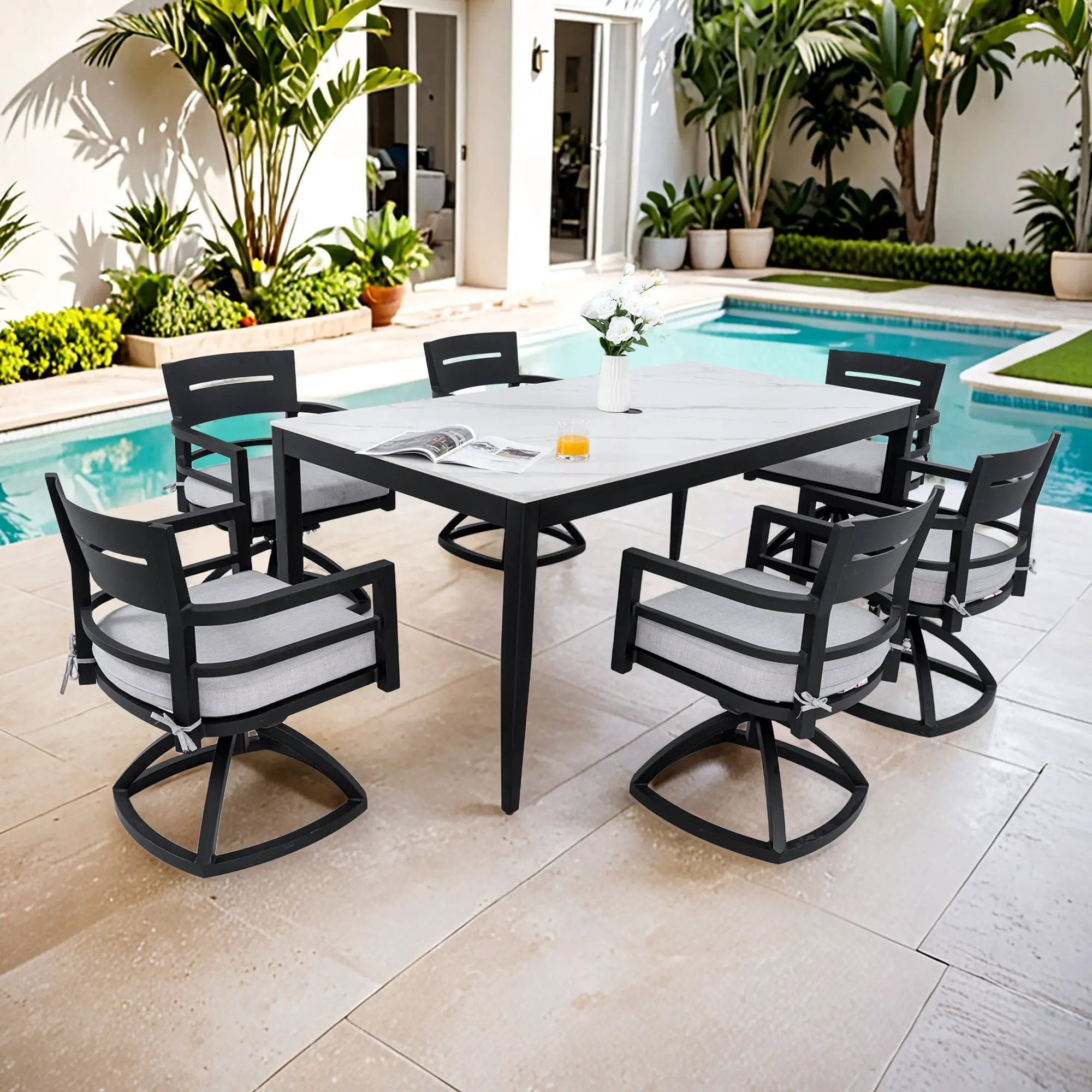 Modern 7PC Outdoor Patio Aluminum Dining Set by HouseOfZazla