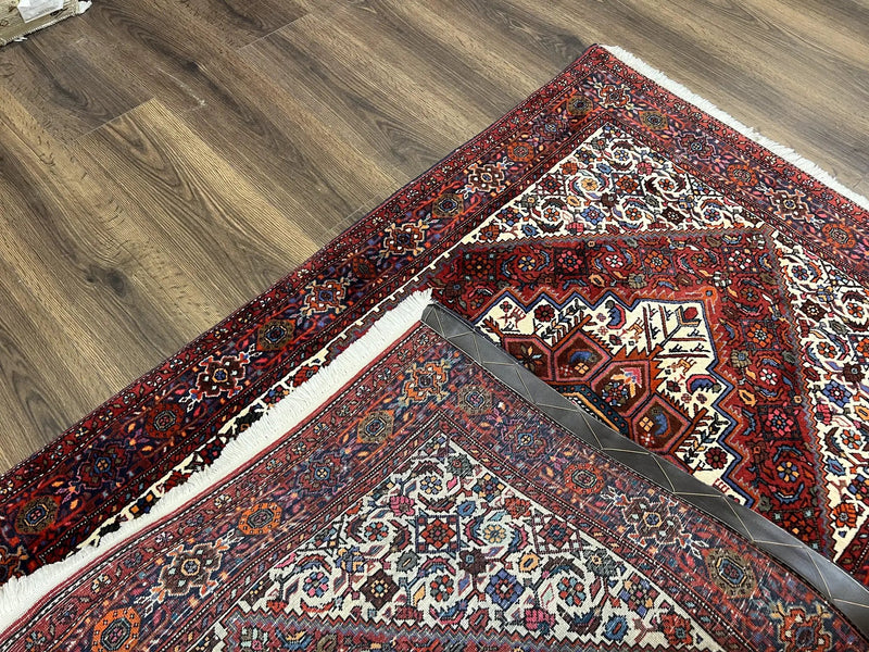 Fine Persian Bidjar Rug 3x5, Geometric Medallion Oriental Bijar Carpet 3 x 5 ft, Ruby Red and Cream, Hand Knotted Wool Rug, Semi Antique Tribal Rug, Nice by Jewel Rugs