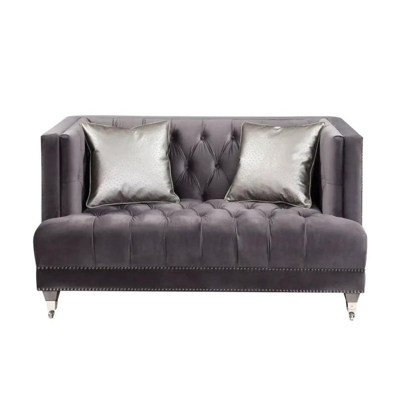 Hegio - Loveseat With 2 Pillows - Gray Velvet by Unique Piece Furniture