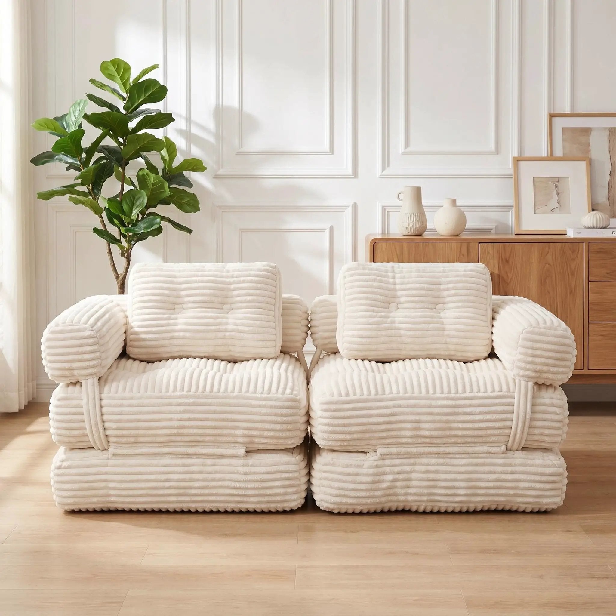 Boneless Foldable Floor Sofa Bed with Armrest & Pillows by HouseOfZazla
