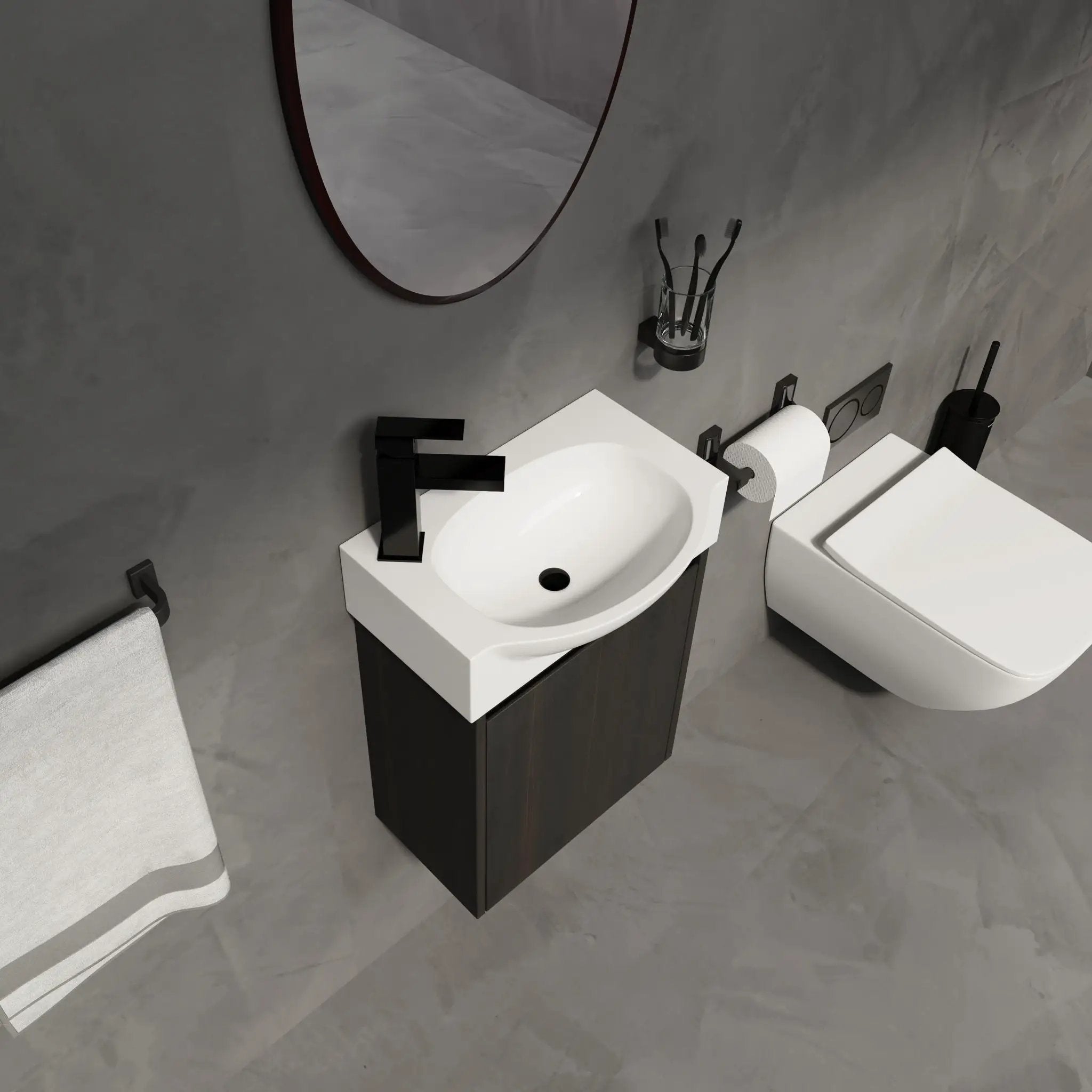 Modern Bathroom Vanity With Ceramic Basin, Wall Mounted Floating Sink Combo, Storage Cabinet by Unique Piece Furniture
