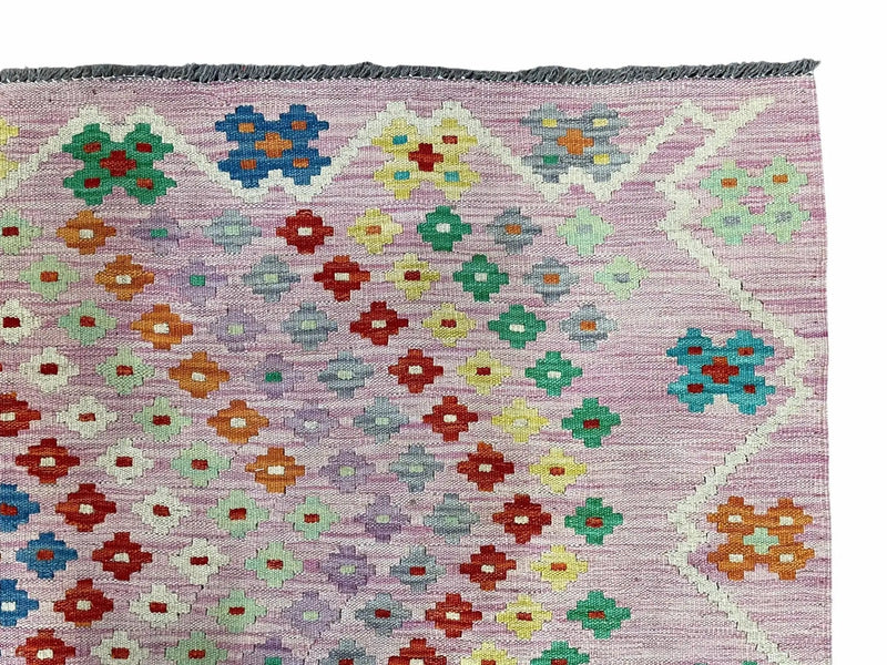 Pink Kilim Rug 6x8 Colorful Turkish Kilim Rug 6 x 8 Flat Weave Kilim Playful Kilim Multicolor Anatolian Chobi New Kilim by Jewel Rugs