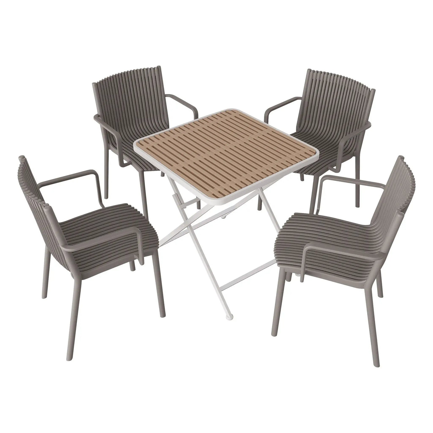 4 Modern Stackable Plastic Armchair Matched With Folding Square Table by HouseOfZazla