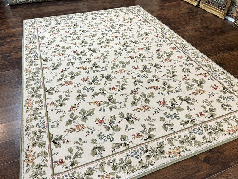 Vintage Stark Carpet 7x10, Ivory and Green, European Aubusson Design, Allover Pattern, Stark Rug by Jewel Rugs