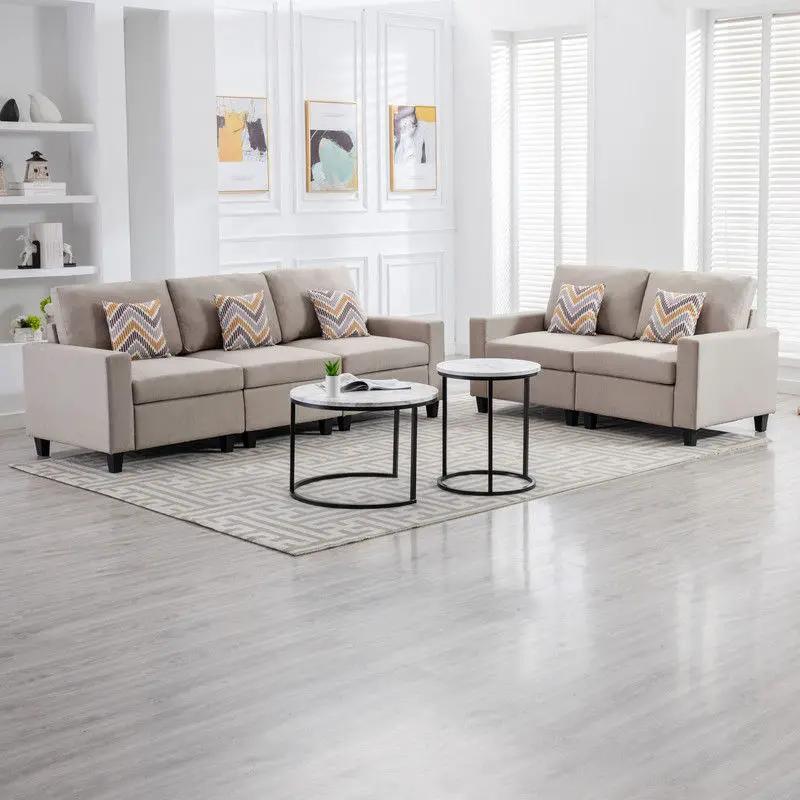Nolan - Fabric Sofa And Loveseat Living Room With Pillows And Interchangeable Legs by HouseOfZazla