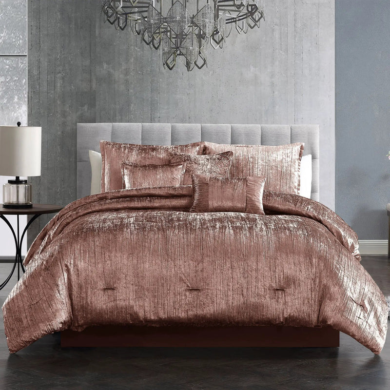 Blush Crinkle Velvet 7Pc Bedding Ensemble by HouseOfZazla
