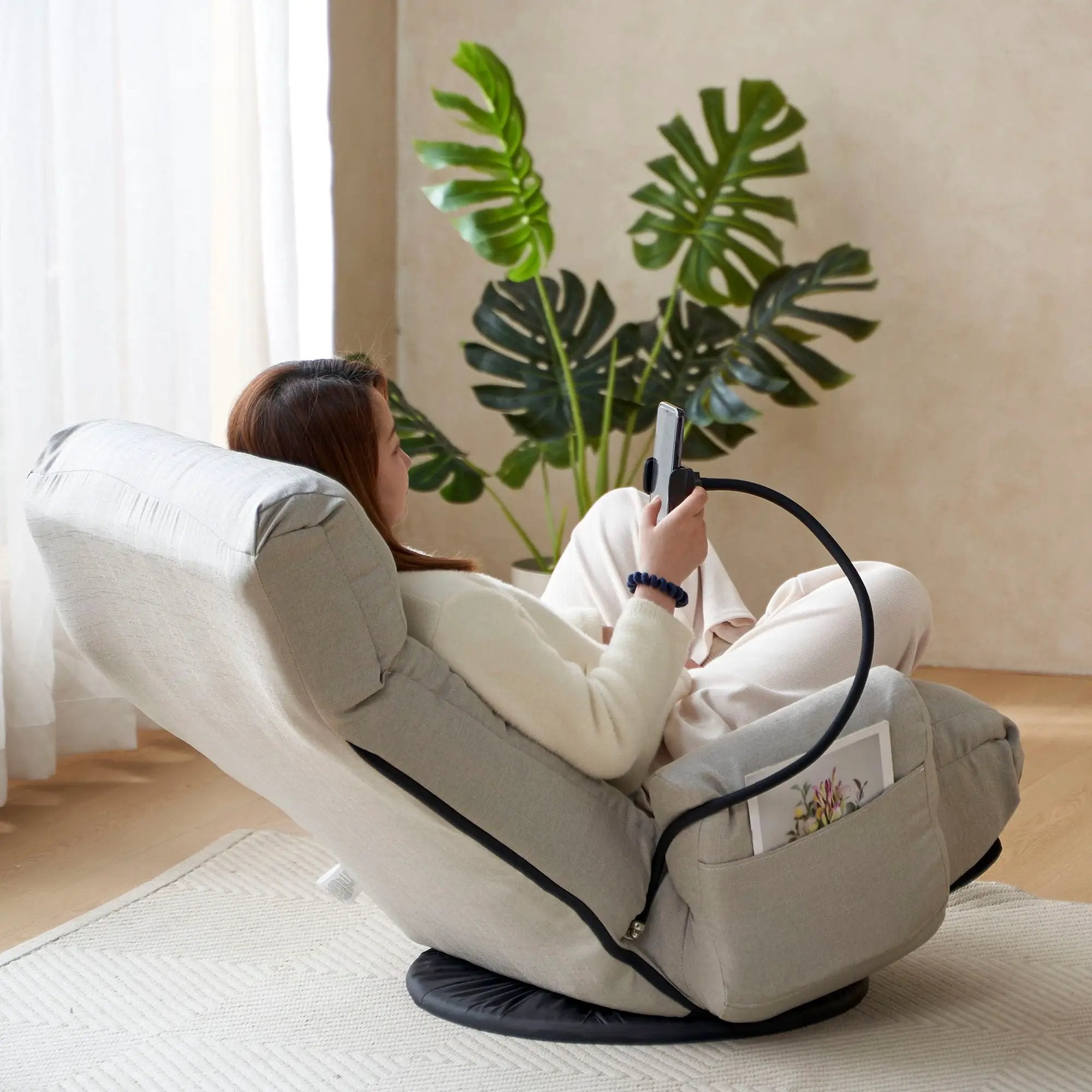 Adjustable Swivel Lounge Chair With 360 Degree Rotating Seat And Headrest Support by Unique Piece Furniture