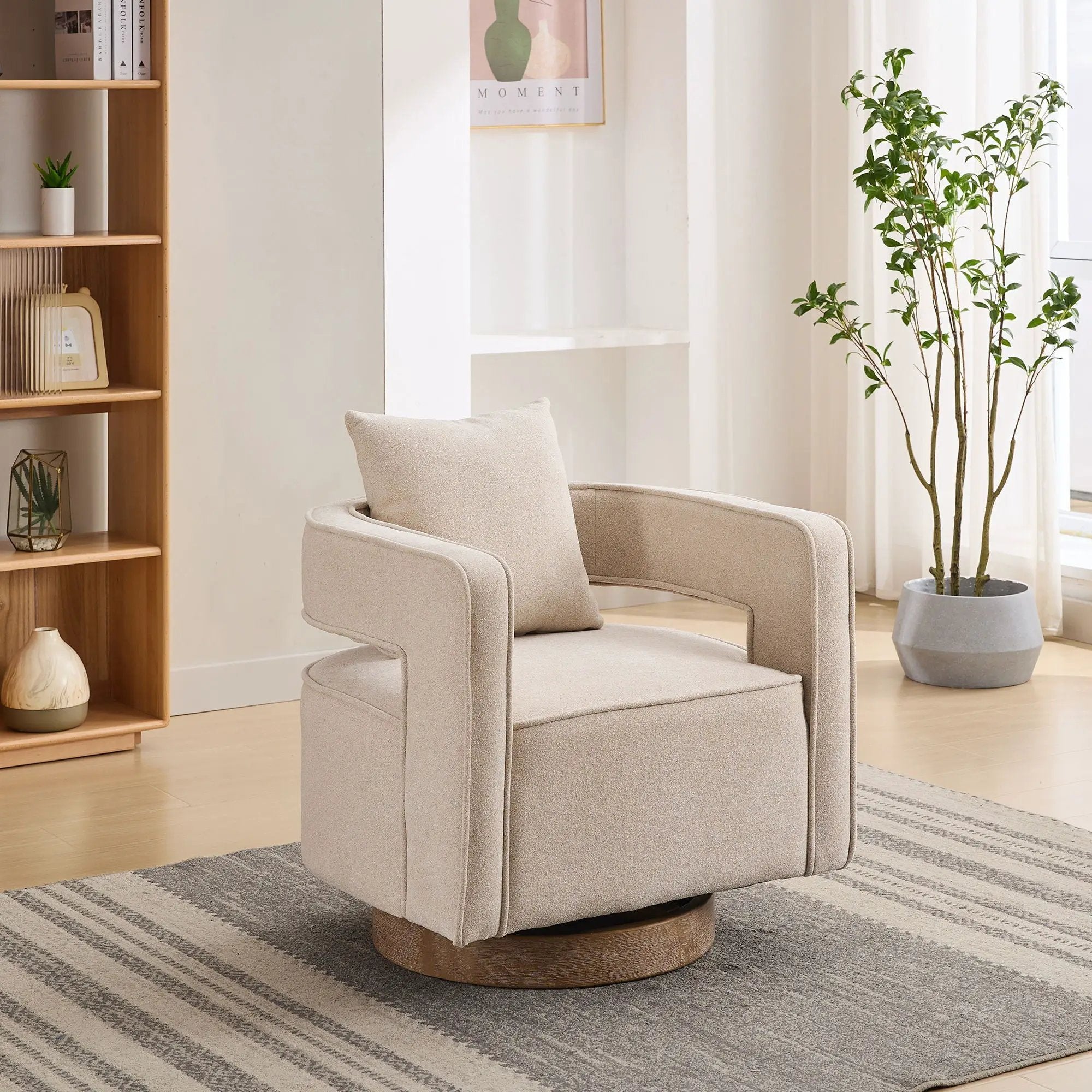 Swivel Accent Open Back Barrel Chair With Weathered Base by Unique Piece Furniture