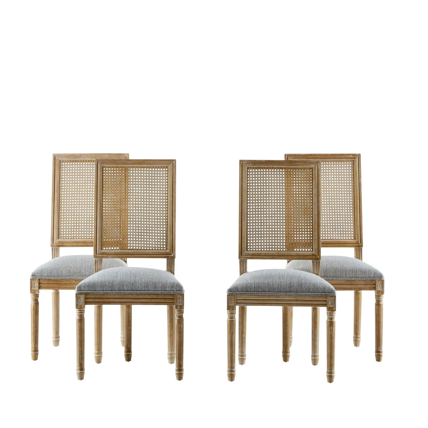 French Country Dining Chair With Rectangular Cane Backrest And Smooth Upholstered Seating by HouseOfZazla
