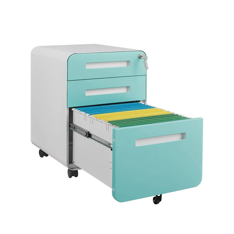 3 Drawer Mobile File Cabinet Under Desk Office, Simple Style Versatile Storage Cabinet For Legal / Letter / A4 Files, 5 Wheel Design Anti-Tilting Cold Rolled Steel Waterproof Moisture-Proof by Unique Piece Furniture
