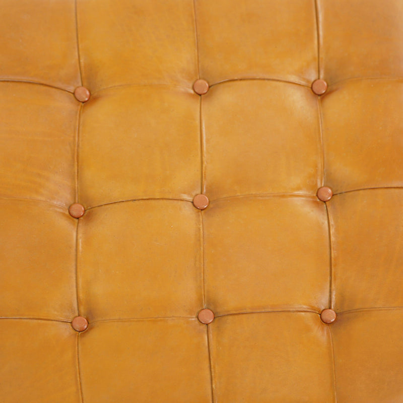 Tan Upholstered Bench with Solid Wood Frame - Genuine Leather, photo 11 of 12