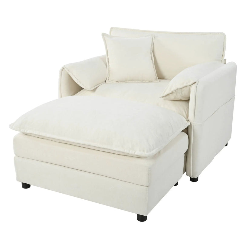 Oversized Chair With Movable Ottoman, Soft Upholstered Lounge Chair by HouseOfZazla