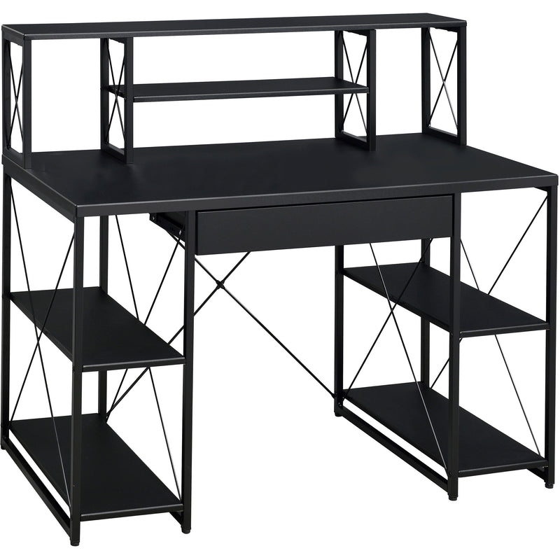 Black Office Desk with Open Shelves and Hutch - Black, photo 2 of 8