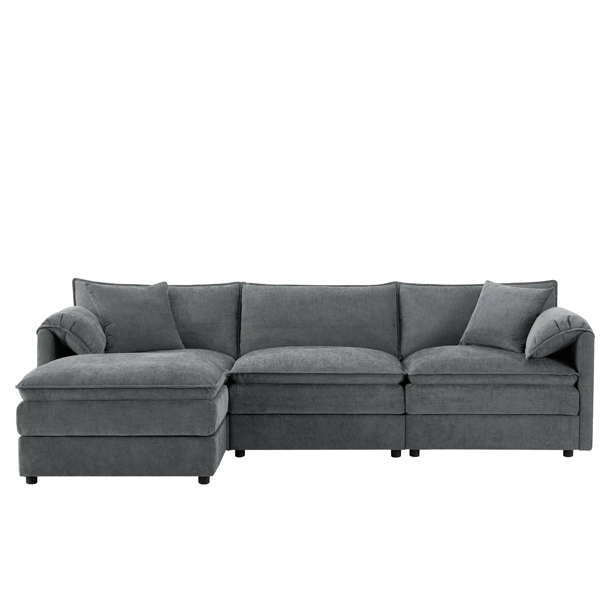 Modular Sectional With Deep And Wide Seat, Cloud Couch Set With Double Cushions Sofa With Movable Ottoman by HouseOfZazla