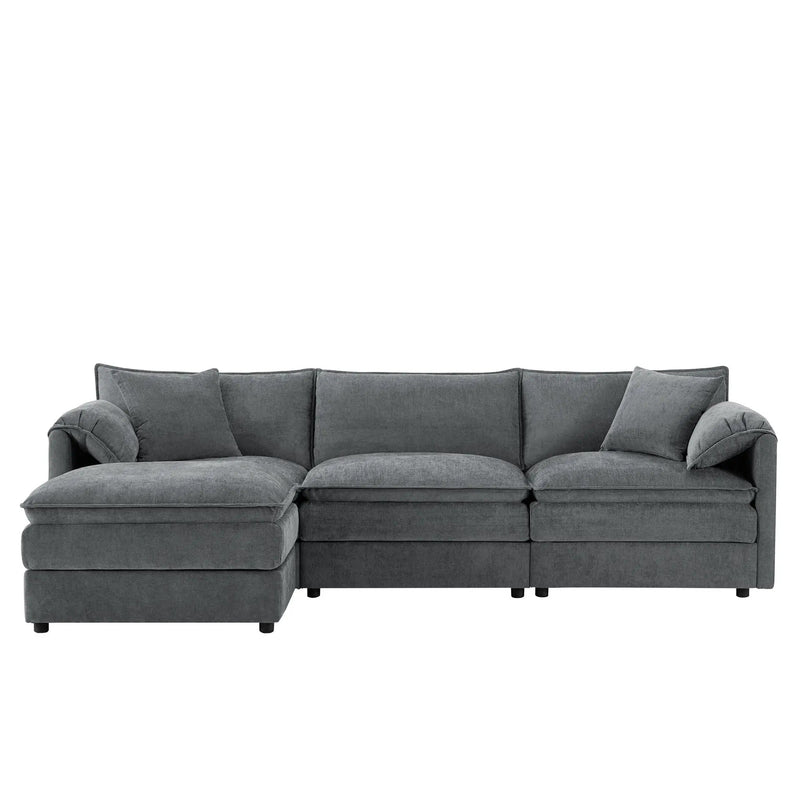 Modular Sectional With Deep And Wide Seat, Cloud Couch Set With Double Cushions Sofa With Movable Ottoman by HouseOfZazla