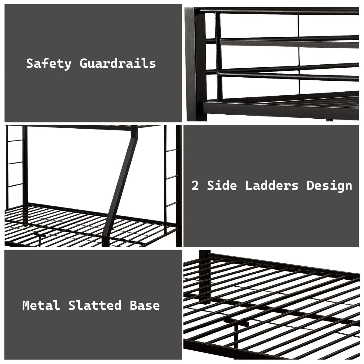 Limbra Spacious Design Double Bunk Bed with Metal Frame - Black or Dark Brown, photo 14 of 16