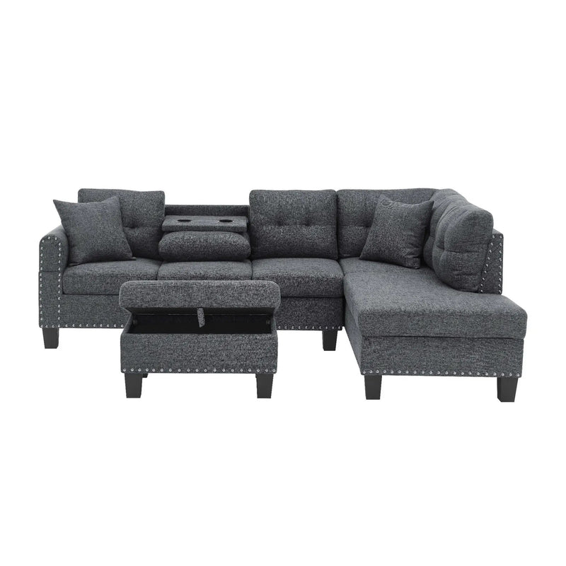 Camden - Power Sectional Sofa With Storage Ottoman And Built In Charging Ports - Gray by HouseOfZazla