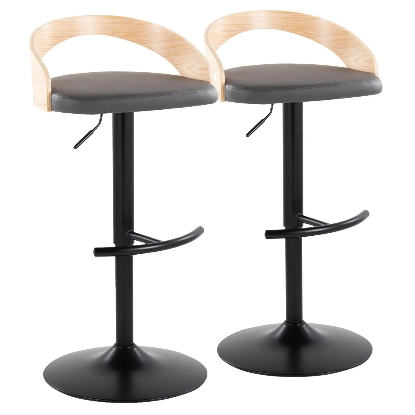 Grotto - Contemporary Adjustable Barstool With Swivel & Rounded T Footrest (Set of 2) by HouseOfZazla