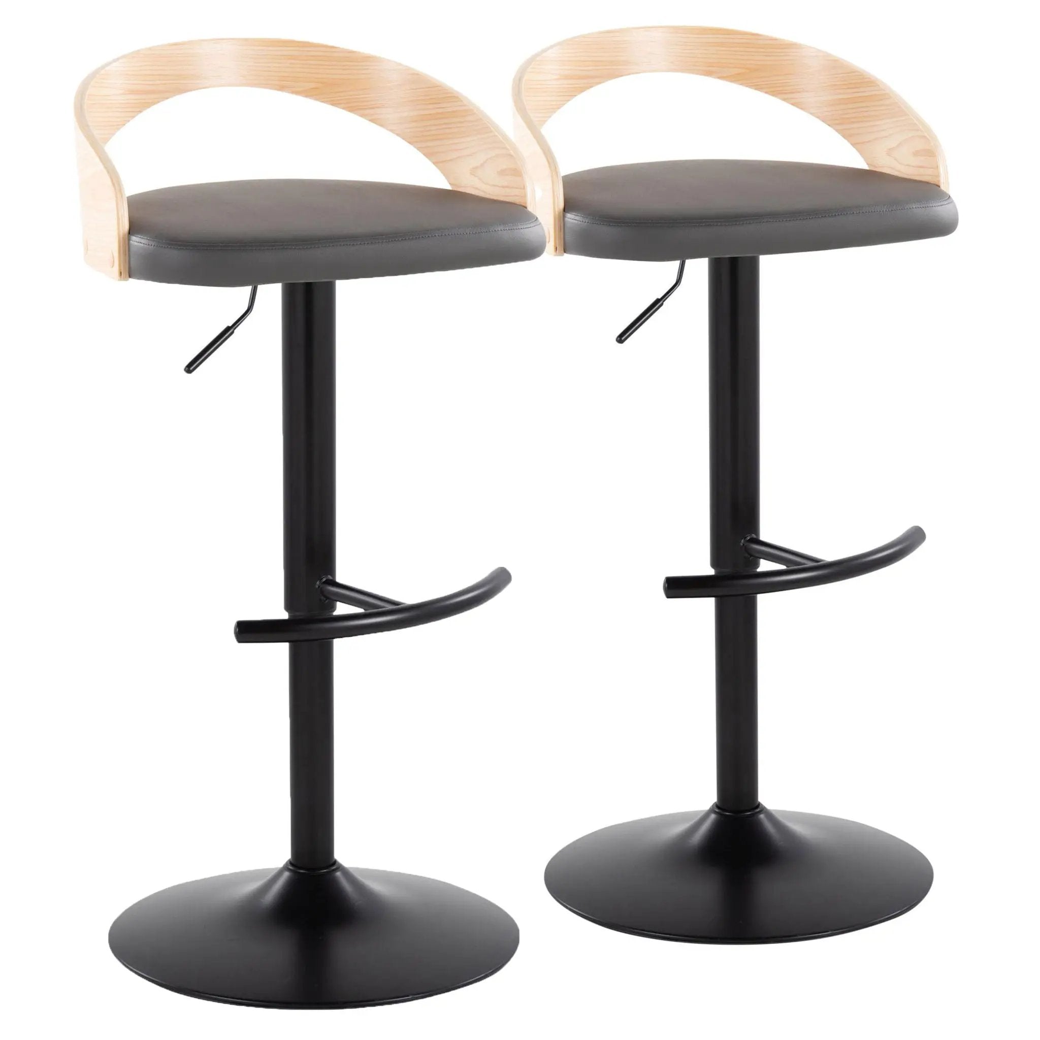 Grotto - Contemporary Adjustable Barstool With Swivel & Rounded T Footrest (Set of 2) by HouseOfZazla