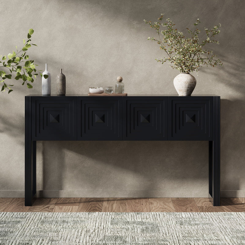 Geometric Carved Console Table With 3 Soft Close Drawers by HouseOfZazla