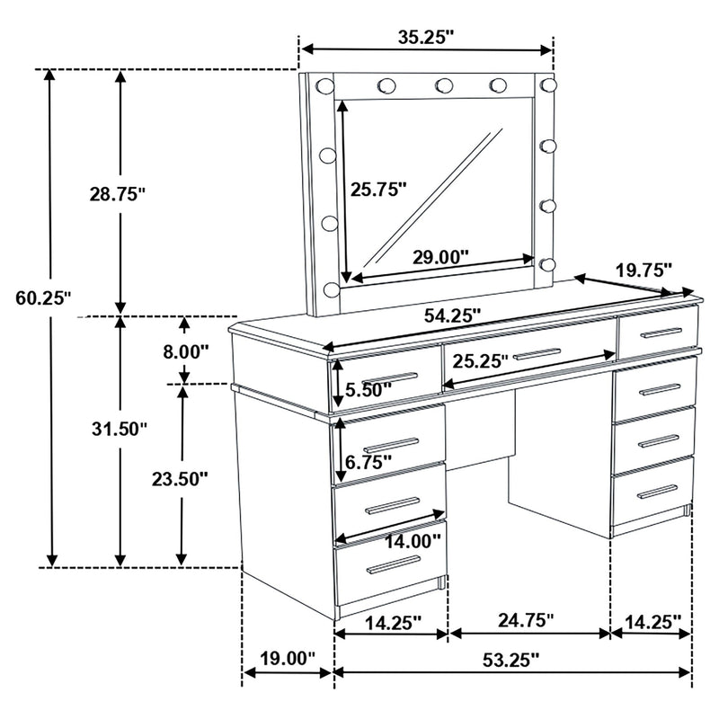 Sarah - 9 Drawer Vanity Desk With Mirror Set - White