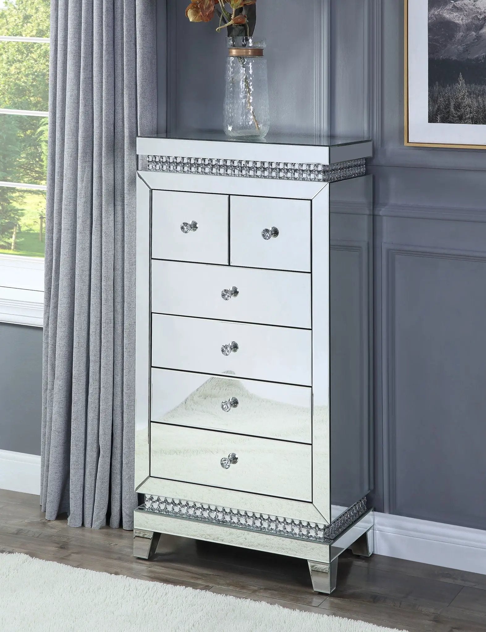 Lotus - Cabinet - Mirrored, Faux Ice Cube Crystals by Unique Piece Furniture
