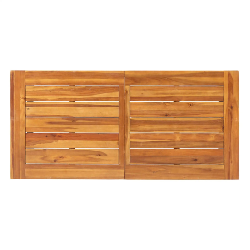 Outdoor Dining Table With Slat Wooden Panel And Turnbuckle Accents - Teak by HouseOfZazla