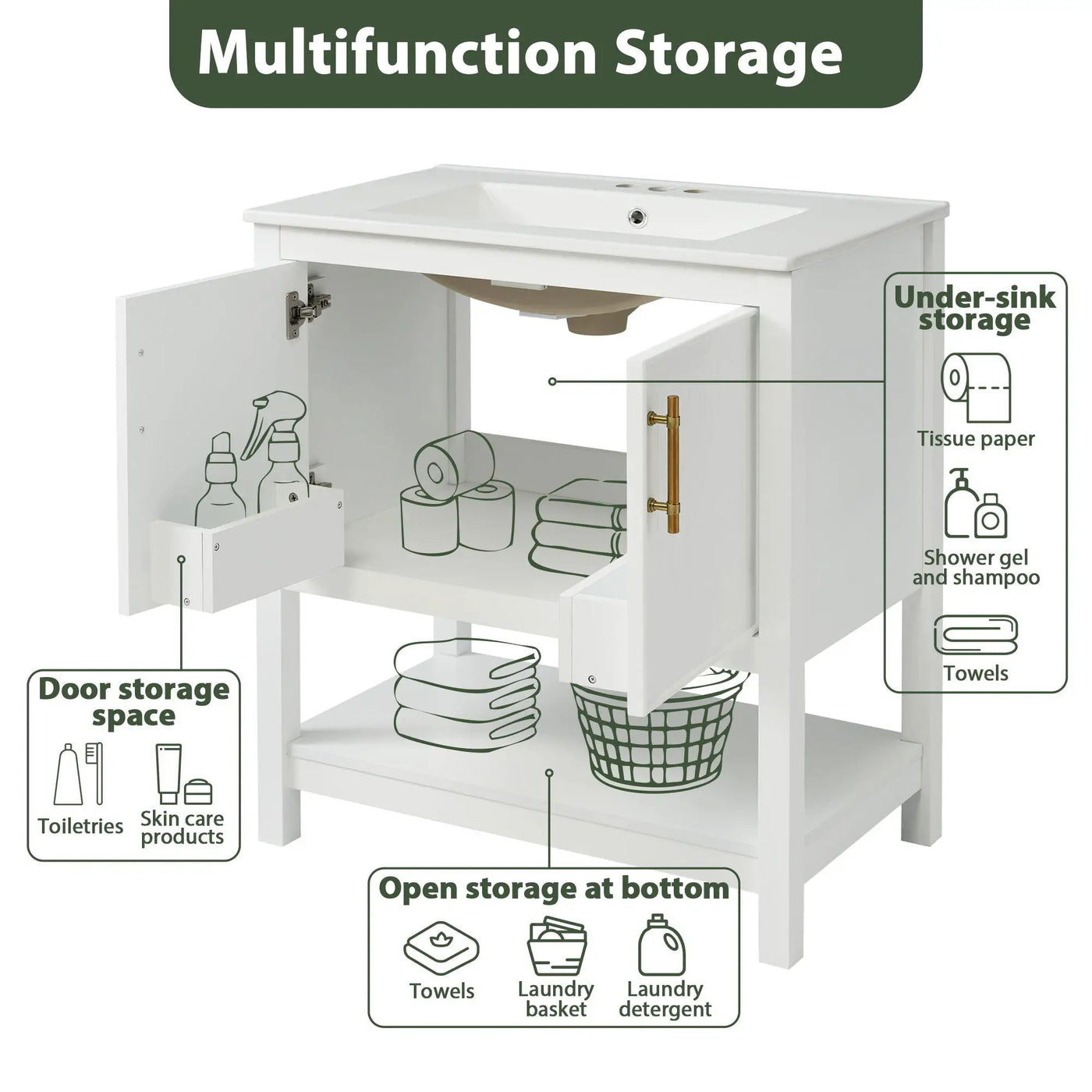 Elegant Bathroom Vanity With Ceramic Sink And Versatile Storage by HouseOfZazla