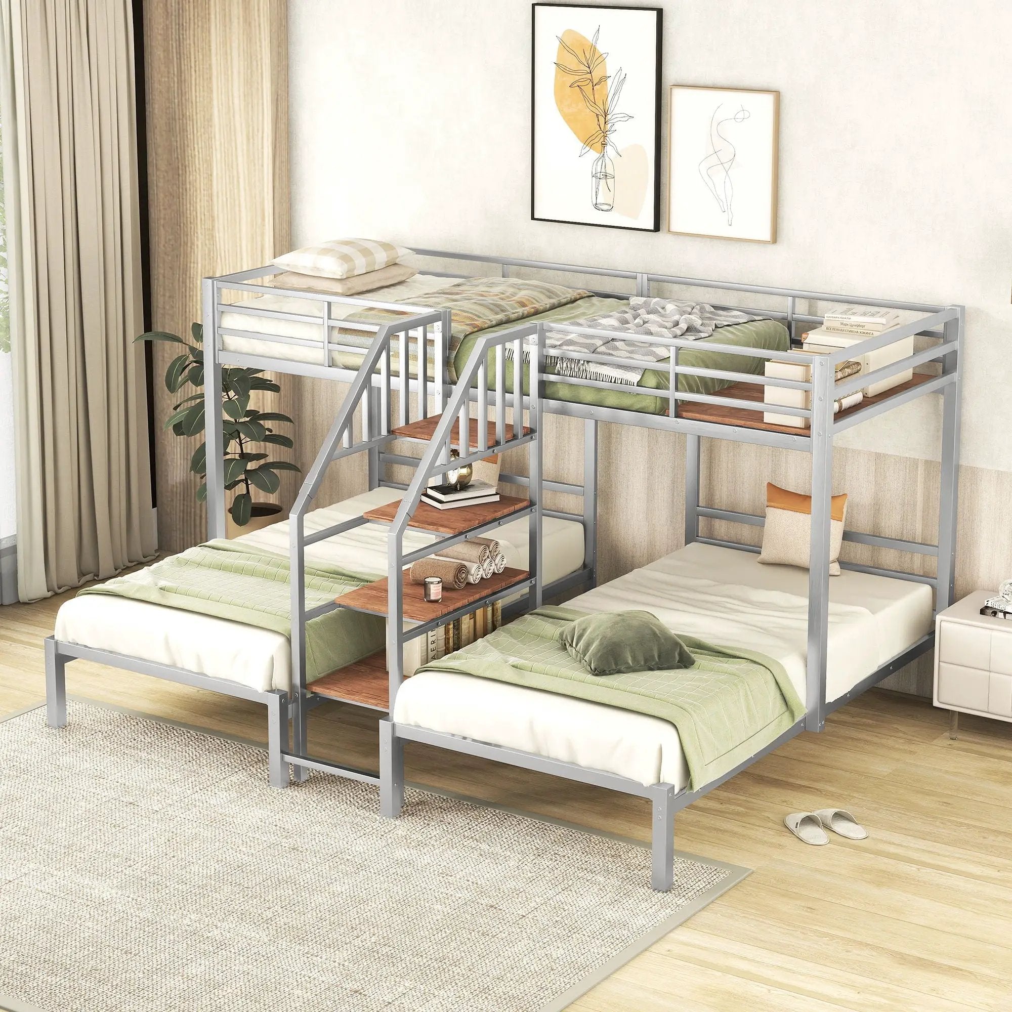 Metal Bunk Bed With Storage Shelves Staircase by Unique Piece Furniture