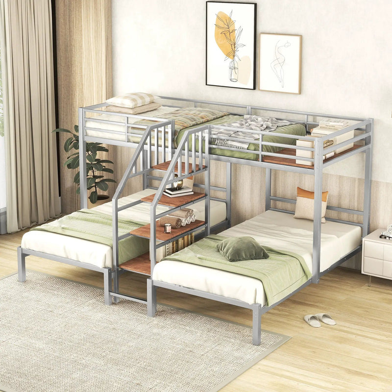 Metal Bunk Bed With Storage Shelves Staircase by HouseOfZazla