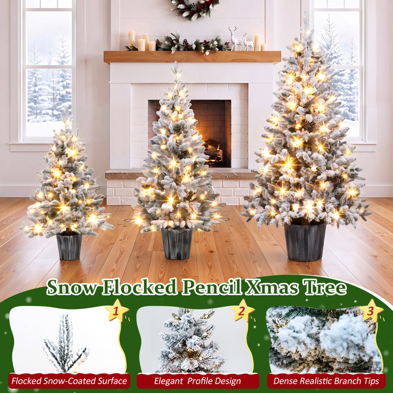 3-Piece Flocked Pre-Lit Christmas Tree Set with Warm White LED Lights - Flocked Finish, photo 6 of 10