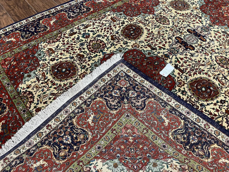 Wonderful Sino Persian Rug 6x10 with Animal Pictorial Motifs, Cream Dark Red Navy Blue, Birds Gazelles, Two Medallions, Top Quality Handmade by Jewel Rugs