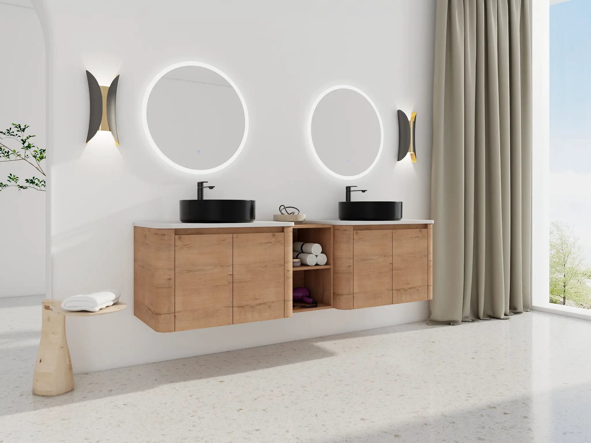 72" Wall-Mounted Bathroom Vanity With Ceramic Art Sink by HouseOfZazla