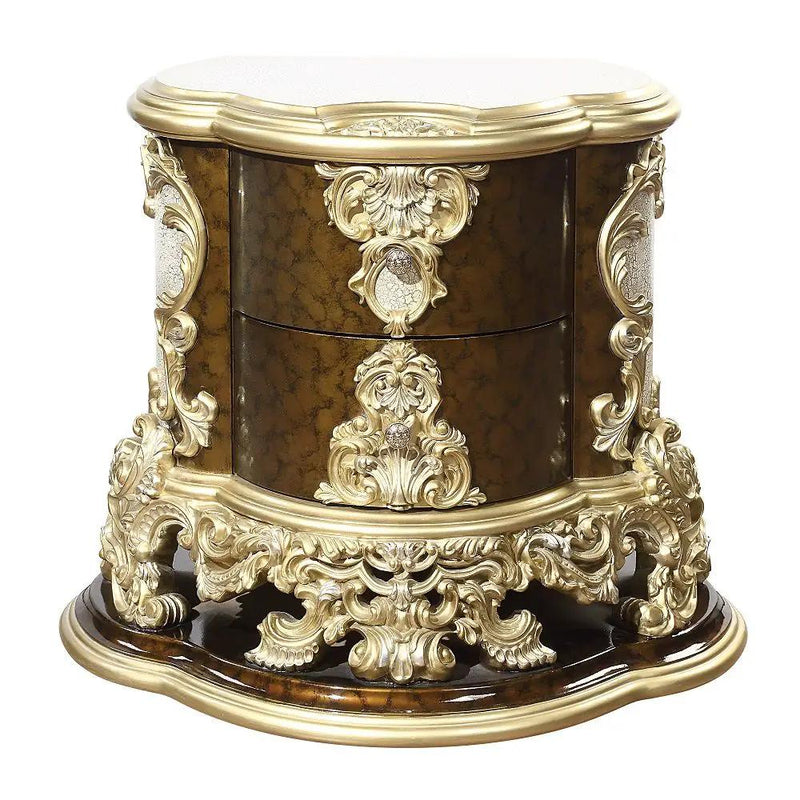 Desiderius - Nightstand - Antique Gold & Hand Painted Brown by Unique Piece Furniture