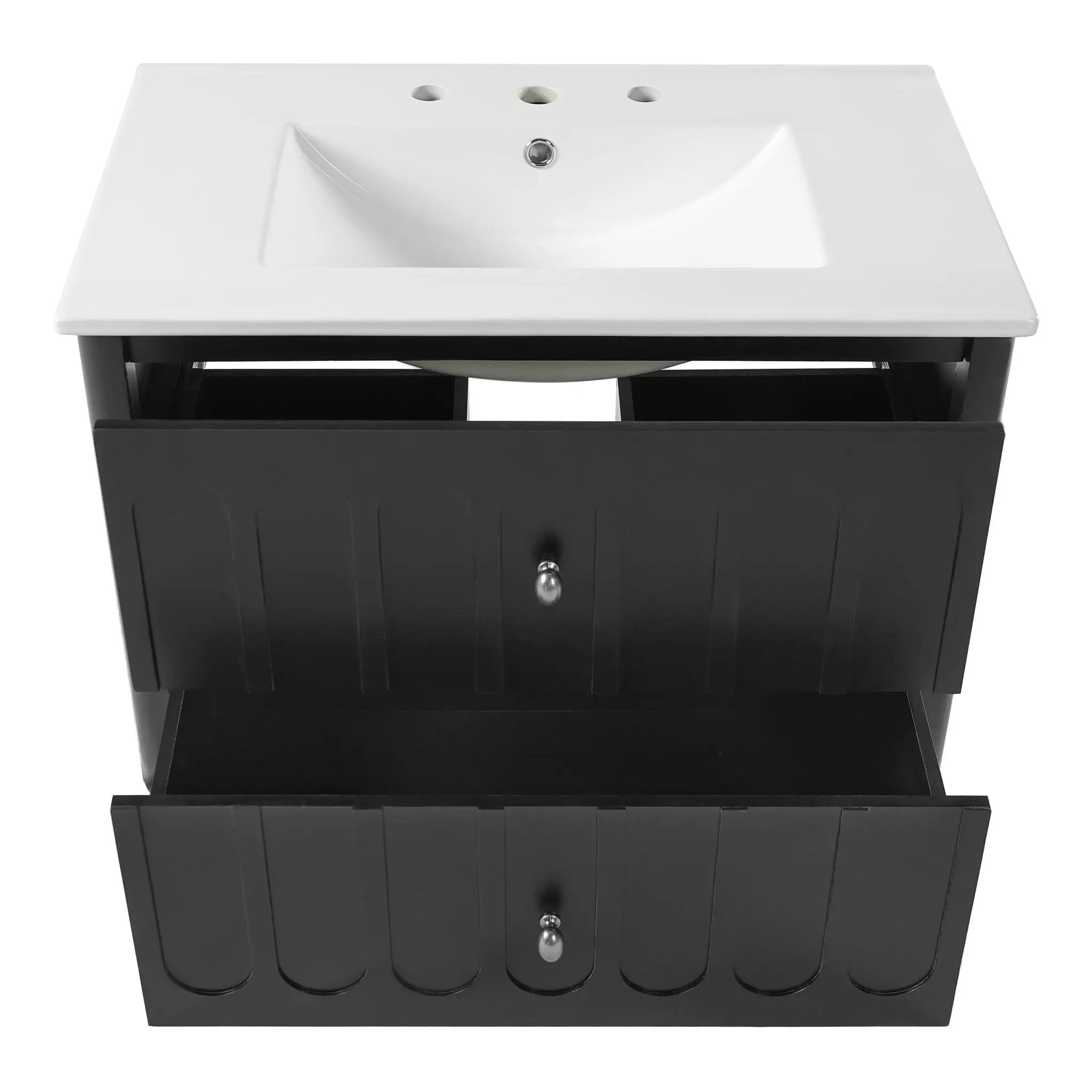 Floating Bathroom Vanity With Oval Knobs & Round Edge, Soft Close Drawer Slides by HouseOfZazla
