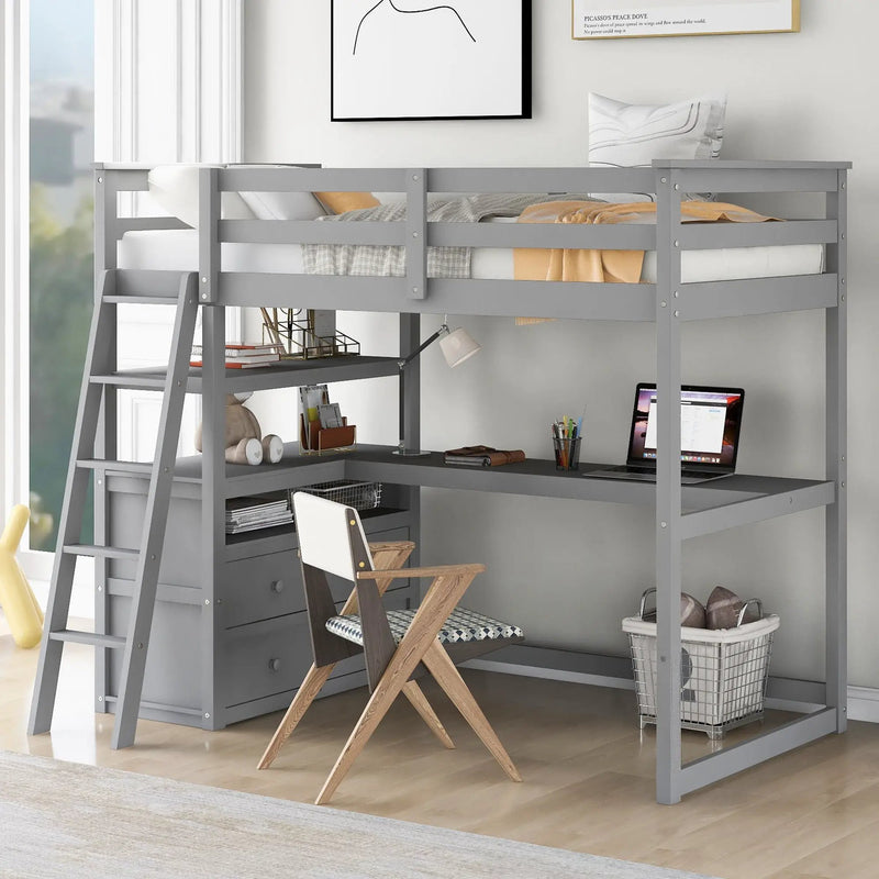 Modern Loft Bed With Built In Desk, Shelves, And 2 Drawers by Unique Piece Furniture