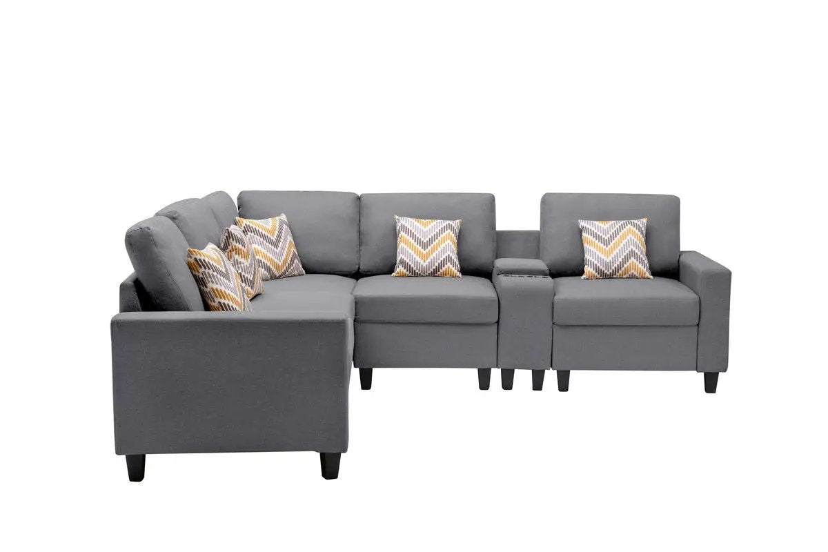 Nolan - Fabric 6 Piece Sectional Sofa With Pillows And Interchangeable Legs by HouseOfZazla