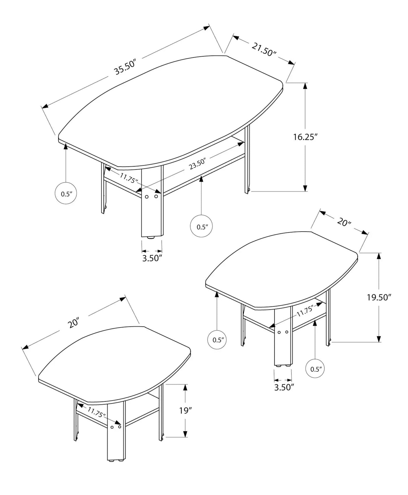 Table Set, Coffee, End, Side, Accent For Living Room (Set of 3) by HouseOfZazla