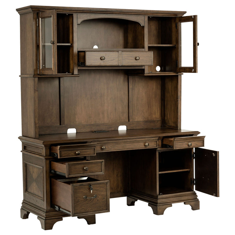Stigham - 5 Drawer Credenza With Hutch - Oak by HouseOfZazla