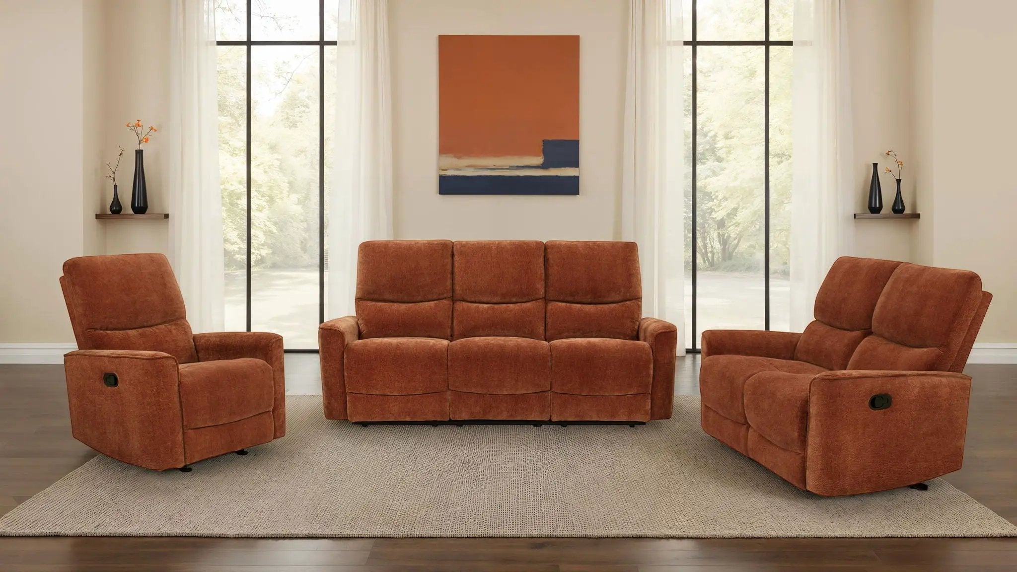 Navarro 3-piece Upholstered Reclining Sofa Set Orange by Unique Piece Furniture