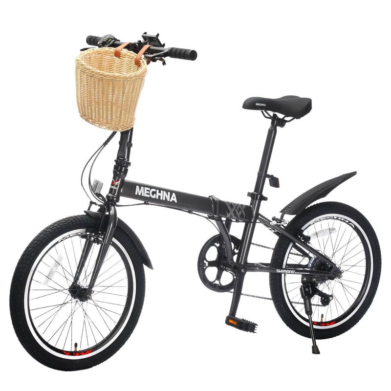 20 Inch Folding Bike for Adults with Basket and Phone Holder by HouseOfZazla