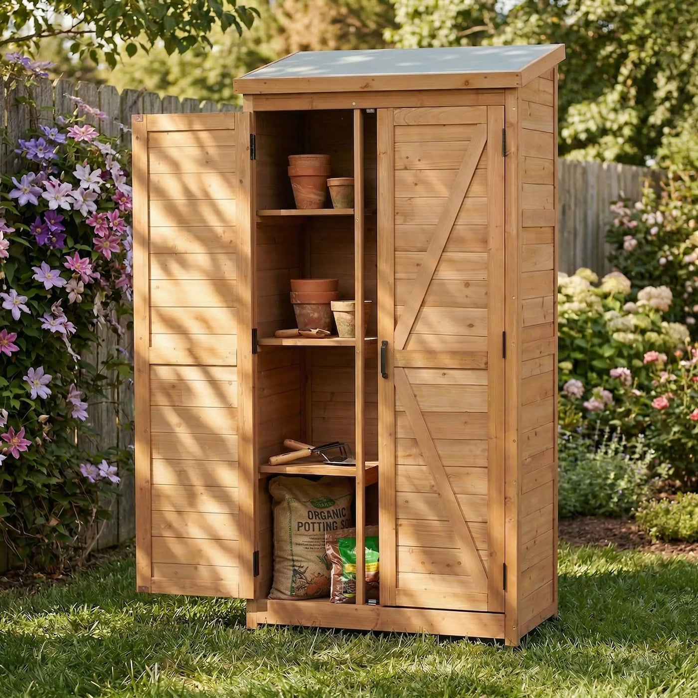 Outdoor Storage Shed With Vertical Tool Cabinet For Backyard by HouseOfZazla