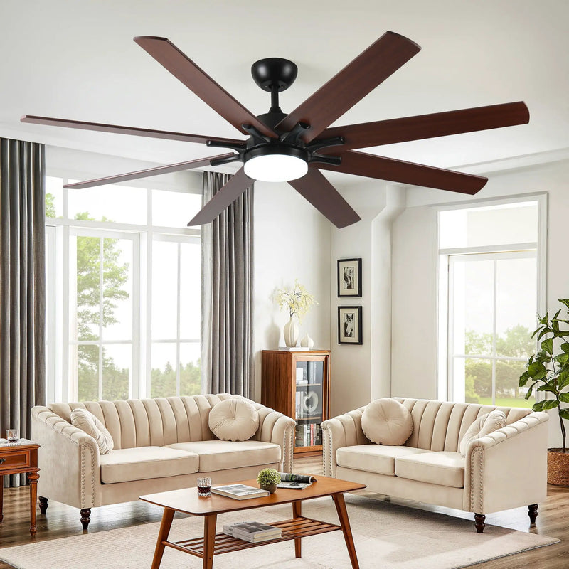 Large Ceiling Fans With Lights And Remote, Indoor / Outdoor Modern Ceiling Fan For Kitchen Living Room Patio, 6 Speed Reversible Quiet DC Motor, Dual Finish 8 Blades - Black by HouseOfZazla
