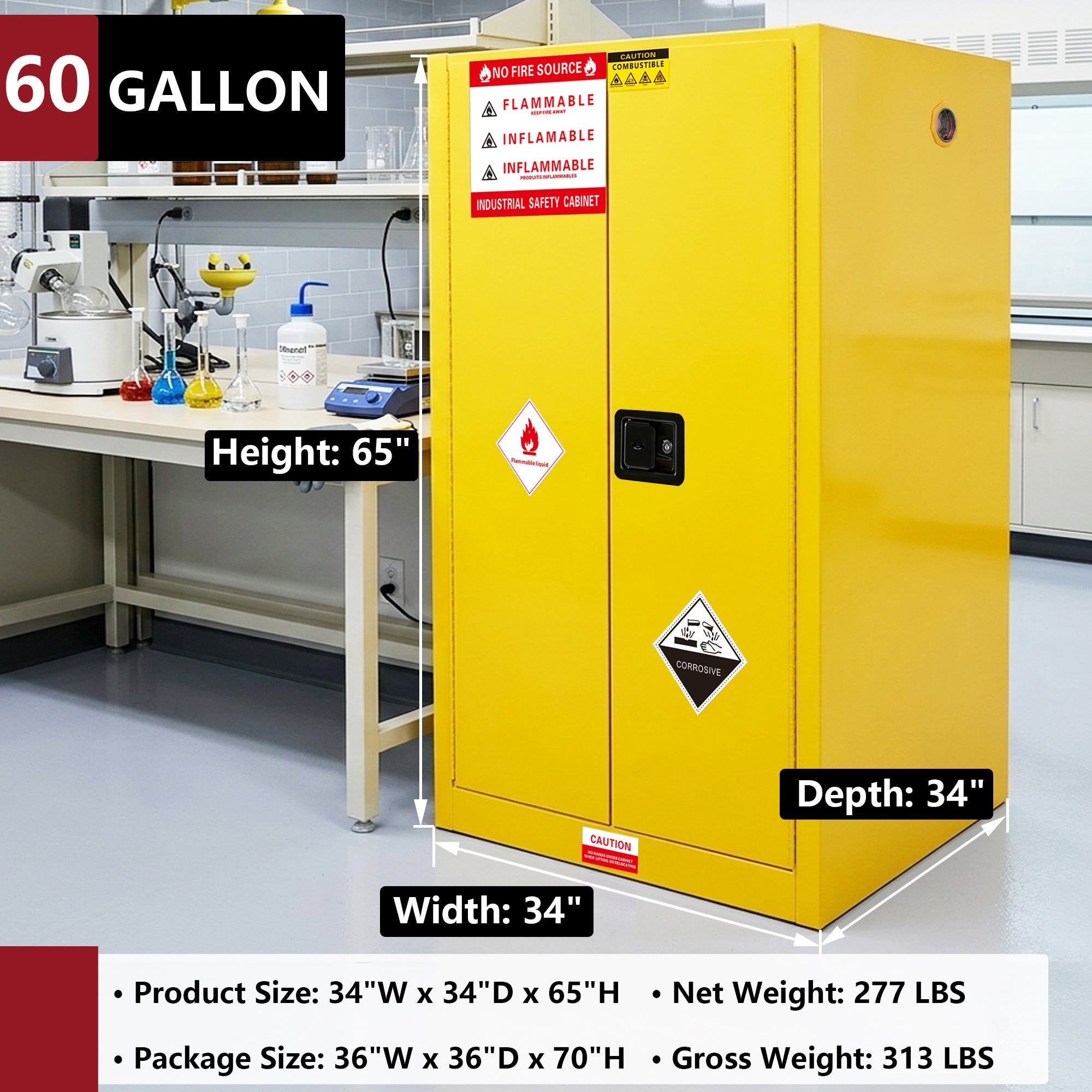 60 Gal Flammable Safety Cabinet, 34"W x 34"D x 65"H by HouseOfZazla