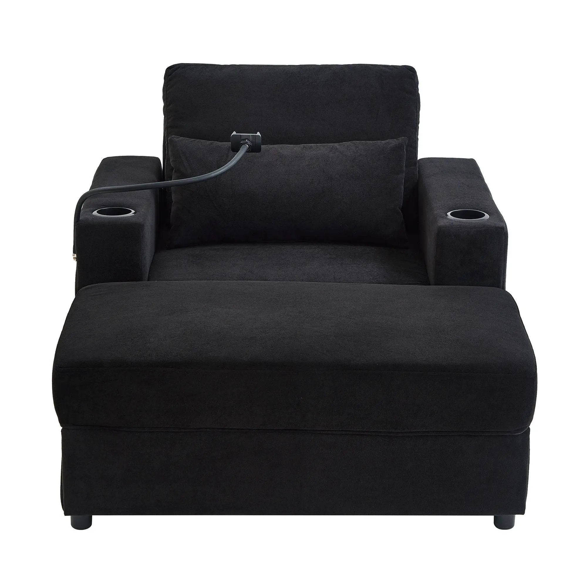 Modern Style Armchair Chaise Lounge Sofa Couch With Movable Storage Ottoman, USB Ports, Cup Holders, Phone Holder, Side Pockets by HouseOfZazla